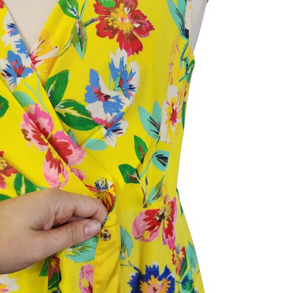 Kate Spade Womens Cathleen Silk Wrap Dress Size 6 Yellow Floral Brunch Designer - Picture 9 of 16